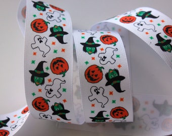 1 1/2" Halloween Ghost and Pumpkin Grosgrain Ribbon - 3 Yards - Halloween trim - Ghost Ribbon