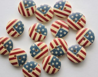 American Flag Buttons - Wood - 10 Count