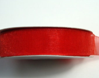 5/8" Organza Ribbon - Red - 25 or 50 yard spool - Red Ribbon - Christmas Ribbon - Wedding Ribbon - Sewing Trims