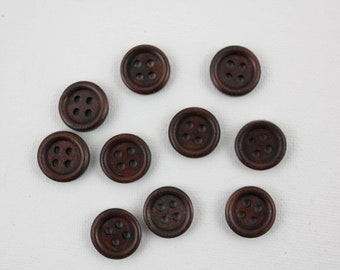 Round Brown Buttons - Wood - 10 Count
