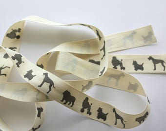 3/4" Cotton Ribbon - Dog Silhouette - Cotton Canvas Ribbon - 2 yards