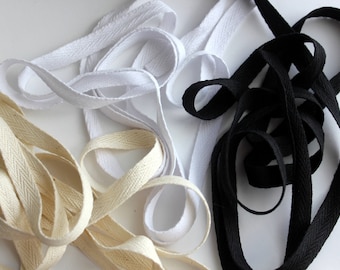 3/8" Cotton Twill Tape - 5 yards - White, Black or Natural