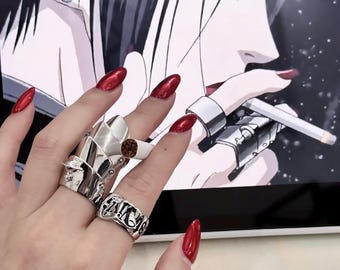 Anillo de armadura para cosplay de anime Nana, con espalda abierta, plateado/negro
