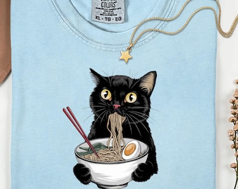 Comfort Colors Noodle Cat Shirt, Kawaii Ramen Kitten Tee