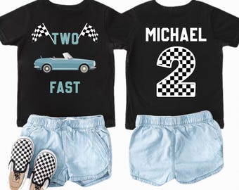 Two Fast Race Car Birthday Toddler Shirt: Personalized Name Shirt