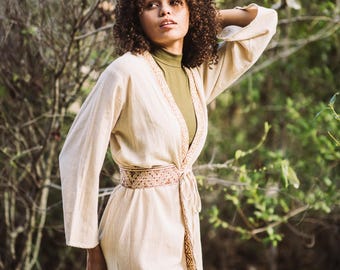 Ethnic Tribal Dress With Long Sleeves: Festival Hippie Clothing, Boho Earthy Block Print