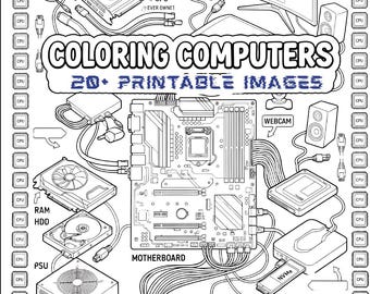 Computer Hardware Coloring Book | STEM Tech Engineering Activity | 20+ Printable Computer Parts PDF Pages