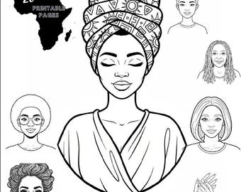 Portraits of Black Faces Printable Pages, 20+ Mindful Coloring Sheets for Therapy, Digital Download