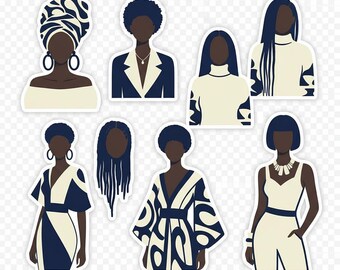 Black Girl - Deep Focus - Studying = Digital Planner Kit, Navy Tan Stickers (Digital Download)