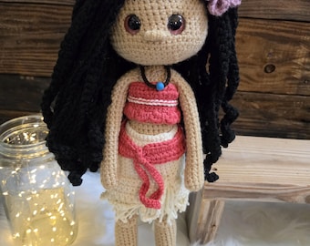 Disney-inspired 18" crocheted princess dolls, Moana, Tiana, Merida