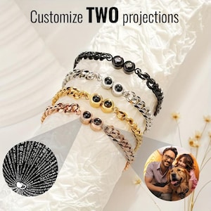 Double Projection Bead Bracelet • Custom Photo Jewelry • 100 Languages I Love You Personalized Gift