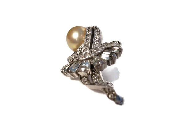 Kramer of New York Rhinestone Pearls Silver Brooch - image 2