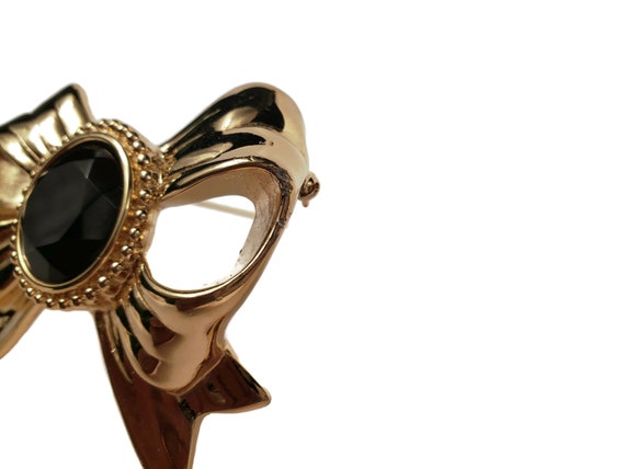 Large Signed Givenchy Black Stone Bow Brooch - image 4