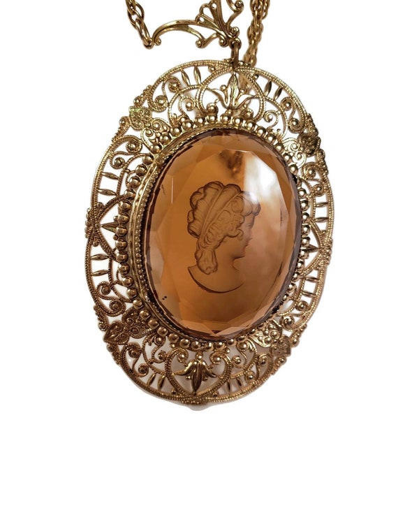 Gold Filigree Amber Glass Intaglio Cameo