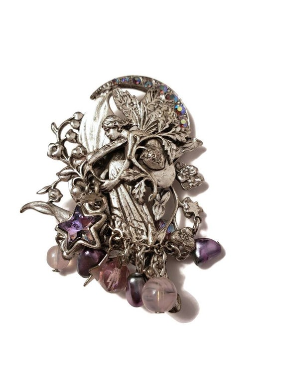 Kirks Folly Silver Fairy Purple charm Brooch