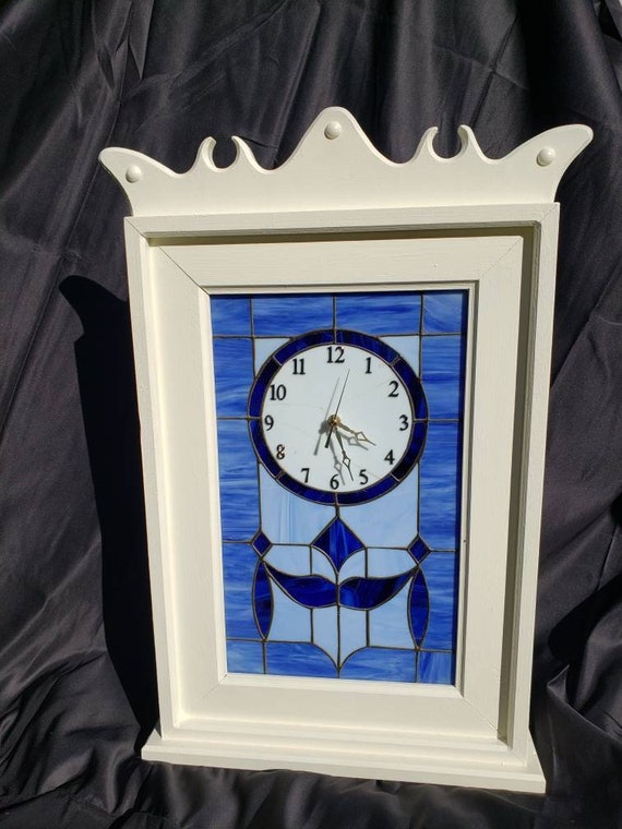 Vintage Stained Glass Mantle Clock Etsy