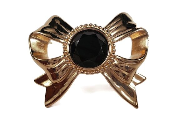 Large Signed Givenchy Black Stone Bow Brooch - image 2
