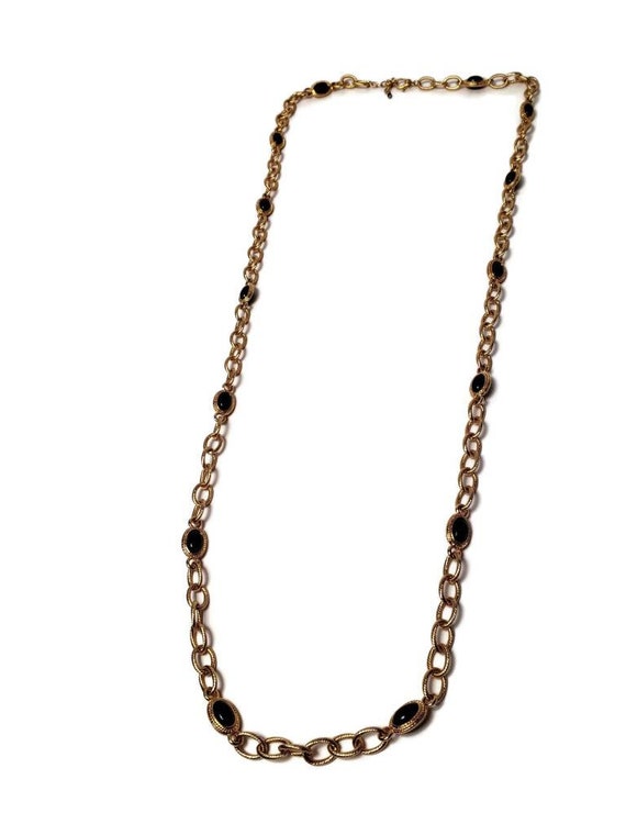 Monet Gold and Black Cabochon Long Necklace