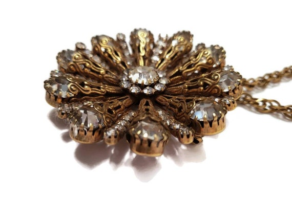 Unsigned Vendome gold Rhinestone Filigree Sunburs… - image 5