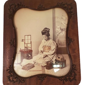 Antique Japanese woman Print in Wooden Frame