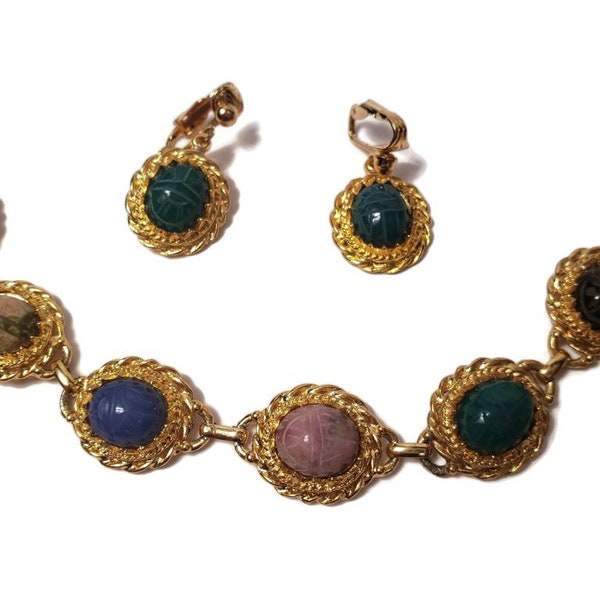 Semi-Precious Scarab Bracelet and Earring Set