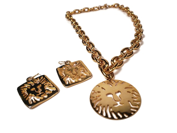 Iconic Anne Klein Lion Pendant Necklace and Earring