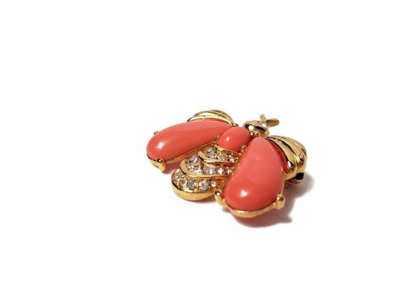 Givenchy Coral Rhinestone insect Brooch - image 2