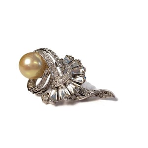 Kramer of New York Rhinestone Pearls Silver Brooch