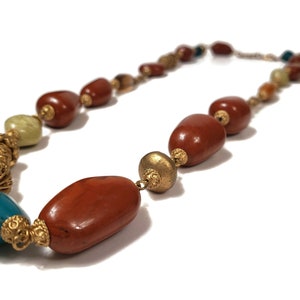 36 Inch Baroque Faux Carnelian, Tiger Eye, Agate Beaded Necklace