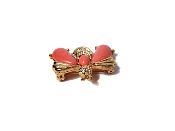 Givenchy Coral Rhinestone insect Brooch - image 4