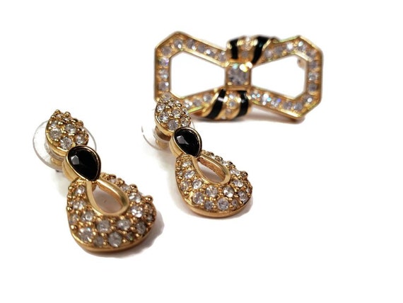 Swarovski Black Enamel and Rhinestone Earrings an… - image 1