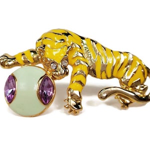 Gold Yellow Enamel Tiger Brooch