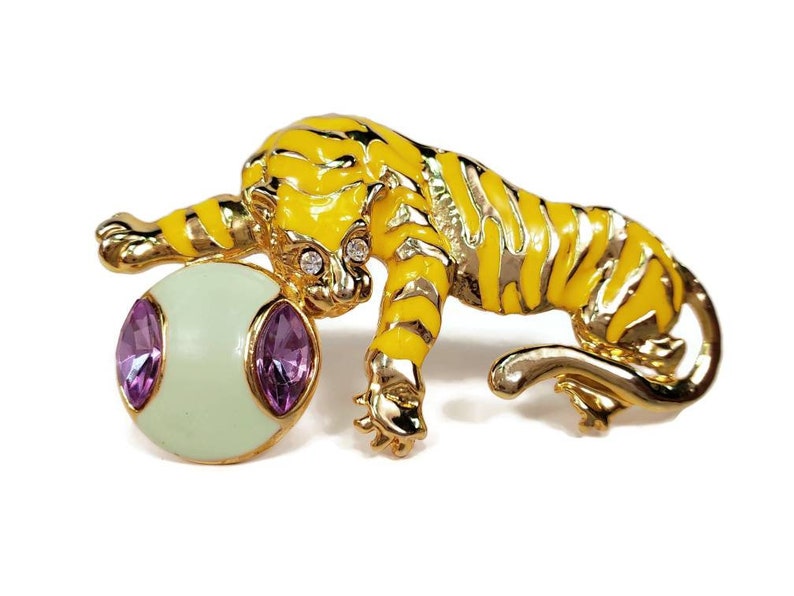 Gold Yellow Enamel Tiger Brooch image 1