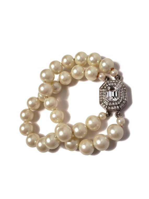 Carolee Signed Pearl Rhinestone two strand Bracelet - Gem