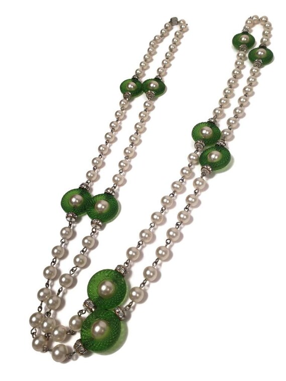 Spectacular Art Deco Green Czech Glass Necklace - image 2