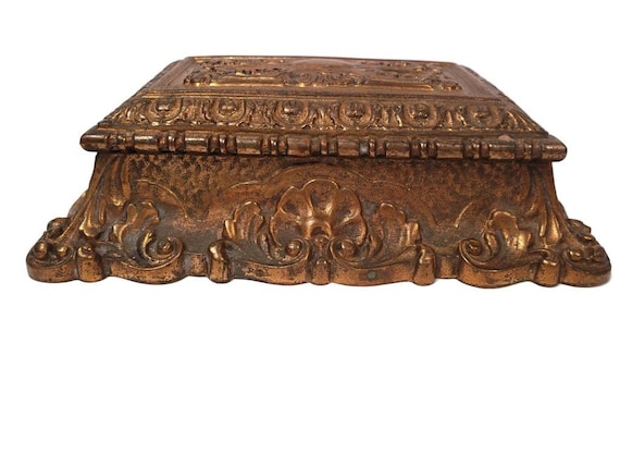 Baroque Solid Bronze Hinged Jewelry Casket - image 5