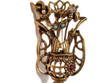 Goldette Basket Stick pin Brooch