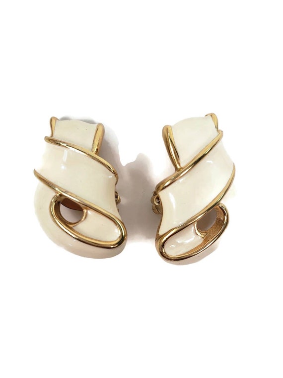 Boucles D'oreilles Clips Vintage - Doré Avec émail - Métal Alliage - Occasion