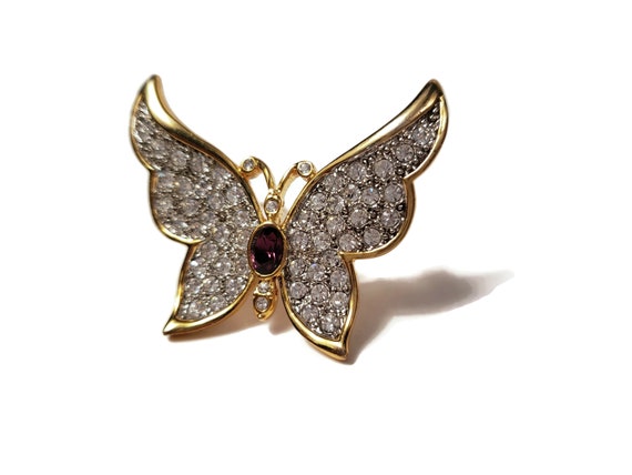 Rhinestone Winged Butterfly Brooch Pin with Ameth… - image 3