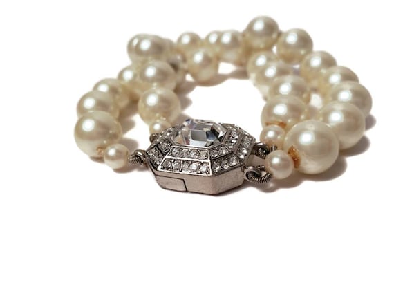 Carolee Signed Pearl Rhinestone two strand Bracelet - Gem