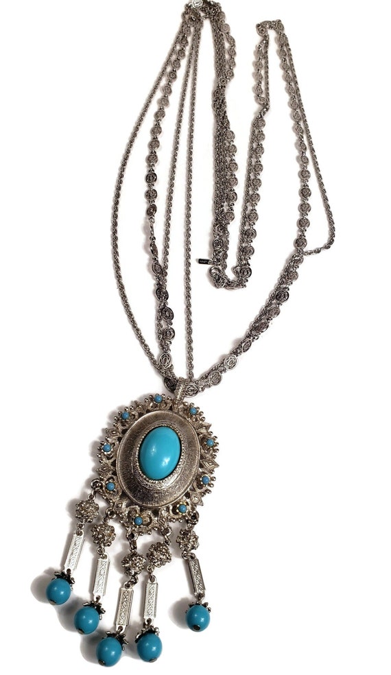 Unsigned Vendome Silver and Turquoise Tassel Penda