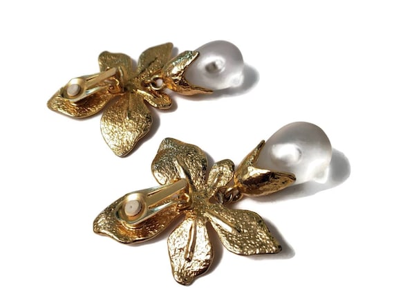 Gorgeous Gold Plated Flower Petal Earrings with F… - image 3