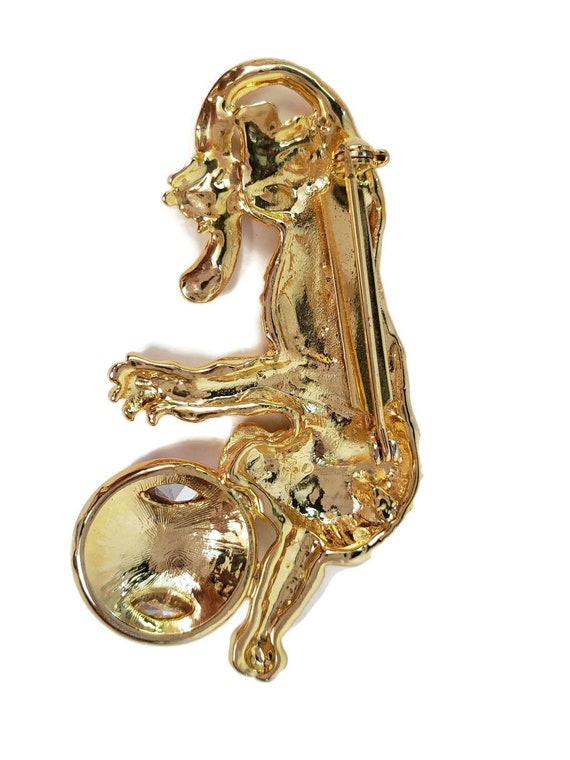 Gold Yellow Enamel Tiger Brooch - image 2