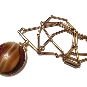 Brown Marbled Agate Glass Coin Necklace