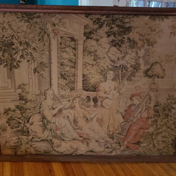 Large Antique Tapestry in Wood Frame