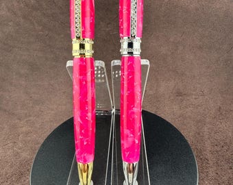 Hand Turned Pink Acrylic Pen – Shimmering Princess Desk Accessory