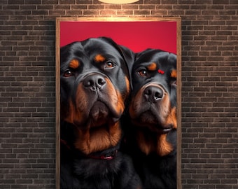 Rottweiler Valentine Wall Art Print, Digital Download, Dog Lover Gift, Rottweiler Mom Gift, Pet Portrait Poster, Printable Home Decor