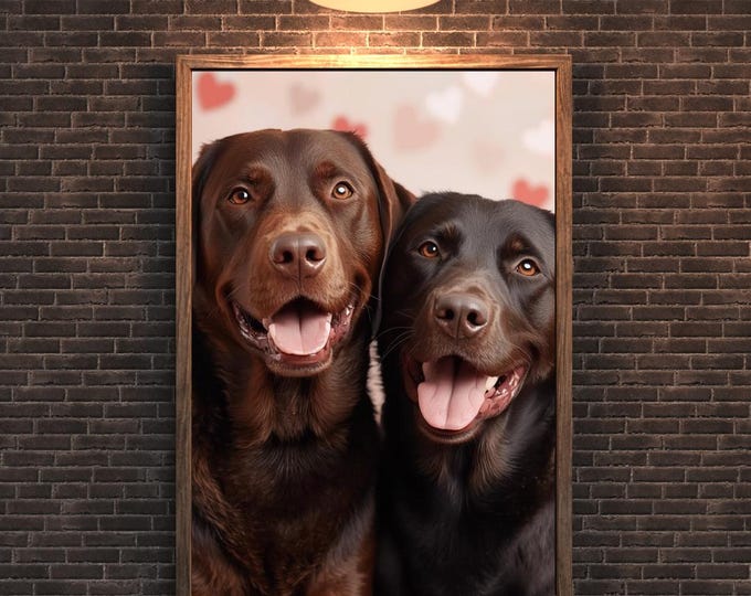 Featured listing image: Labrador Retriever Valentine's Day Wall Art, Dog Couple Portrait, Lab Lover Gift, Digital Download, Printable Dog Decor