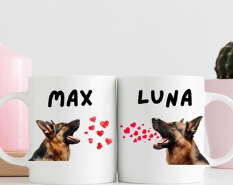 Personalized German Shepherd Mug Set of 2, Custom GSD Couple Mugs, Valentine's Gift for Dog Lovers