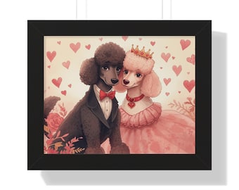 Royal Poodle Couple Framed Poster | Romantic Dog Art
